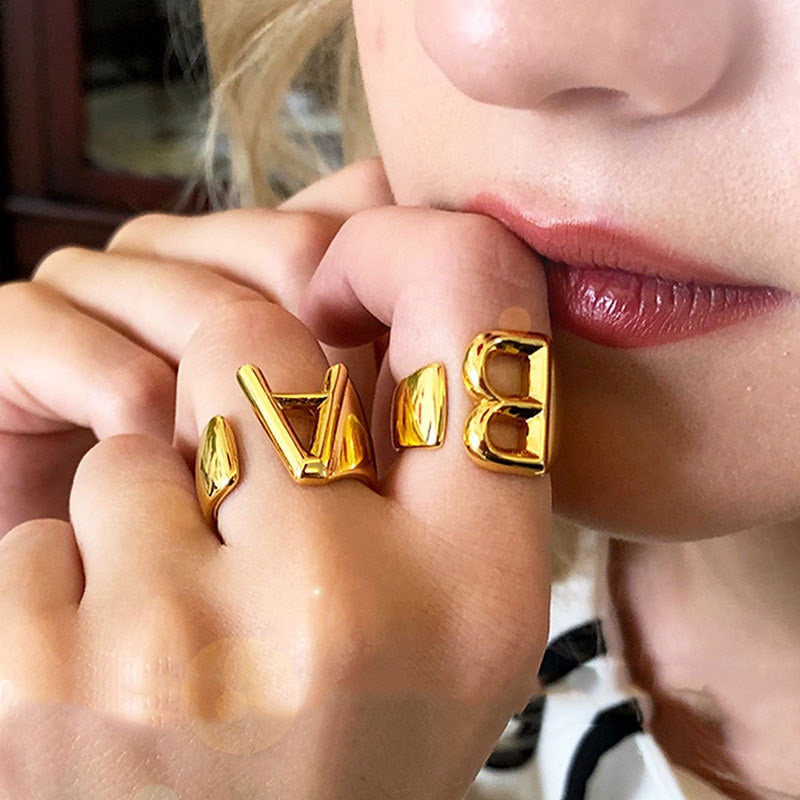 Minimalist Gold Letter Ring