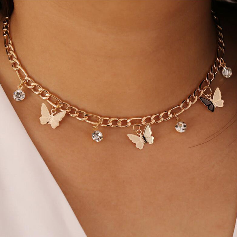 Zircon Butterfly Figaro Chain Necklace