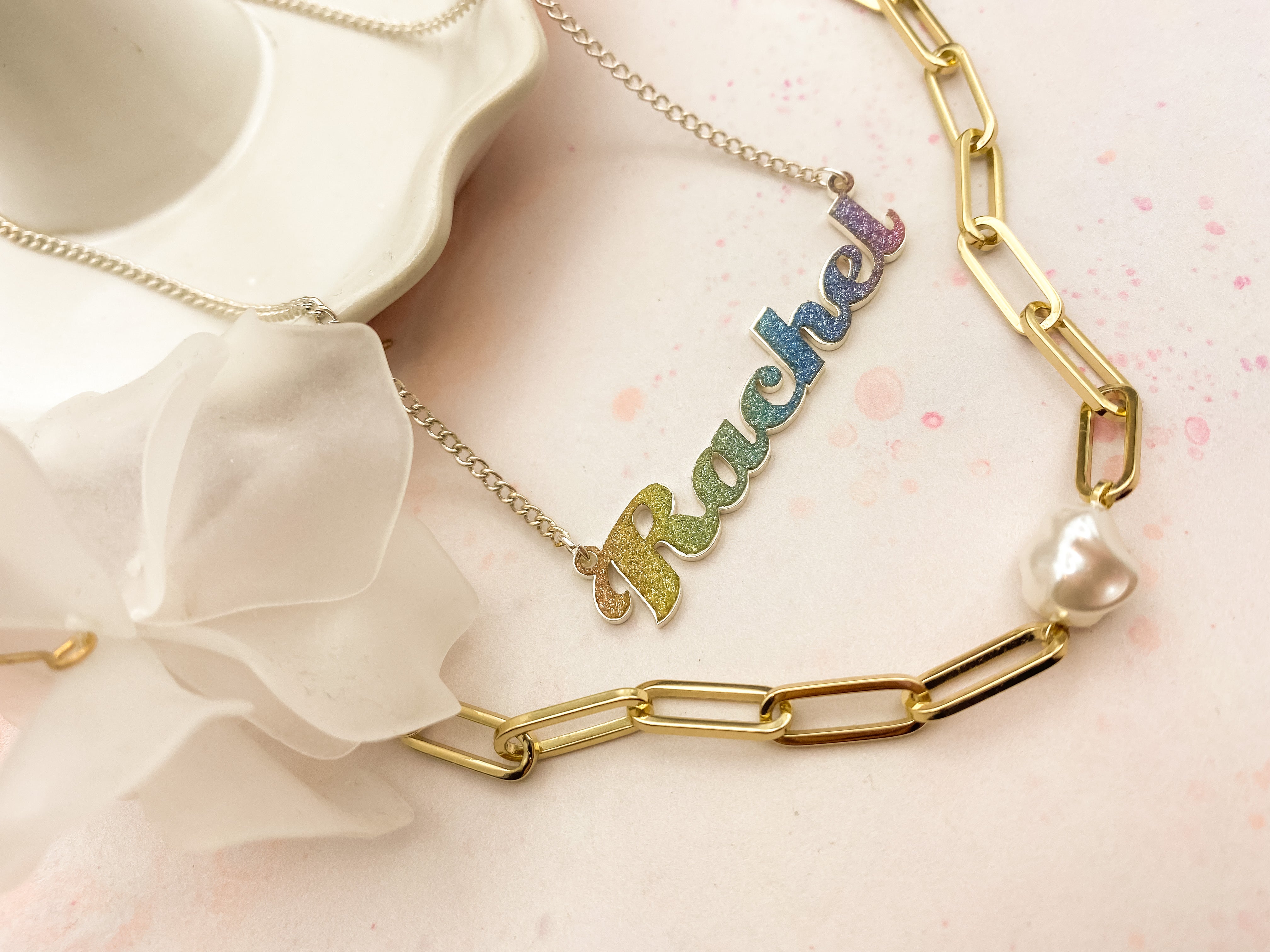 Rainbow Glitter Custom Name Necklace