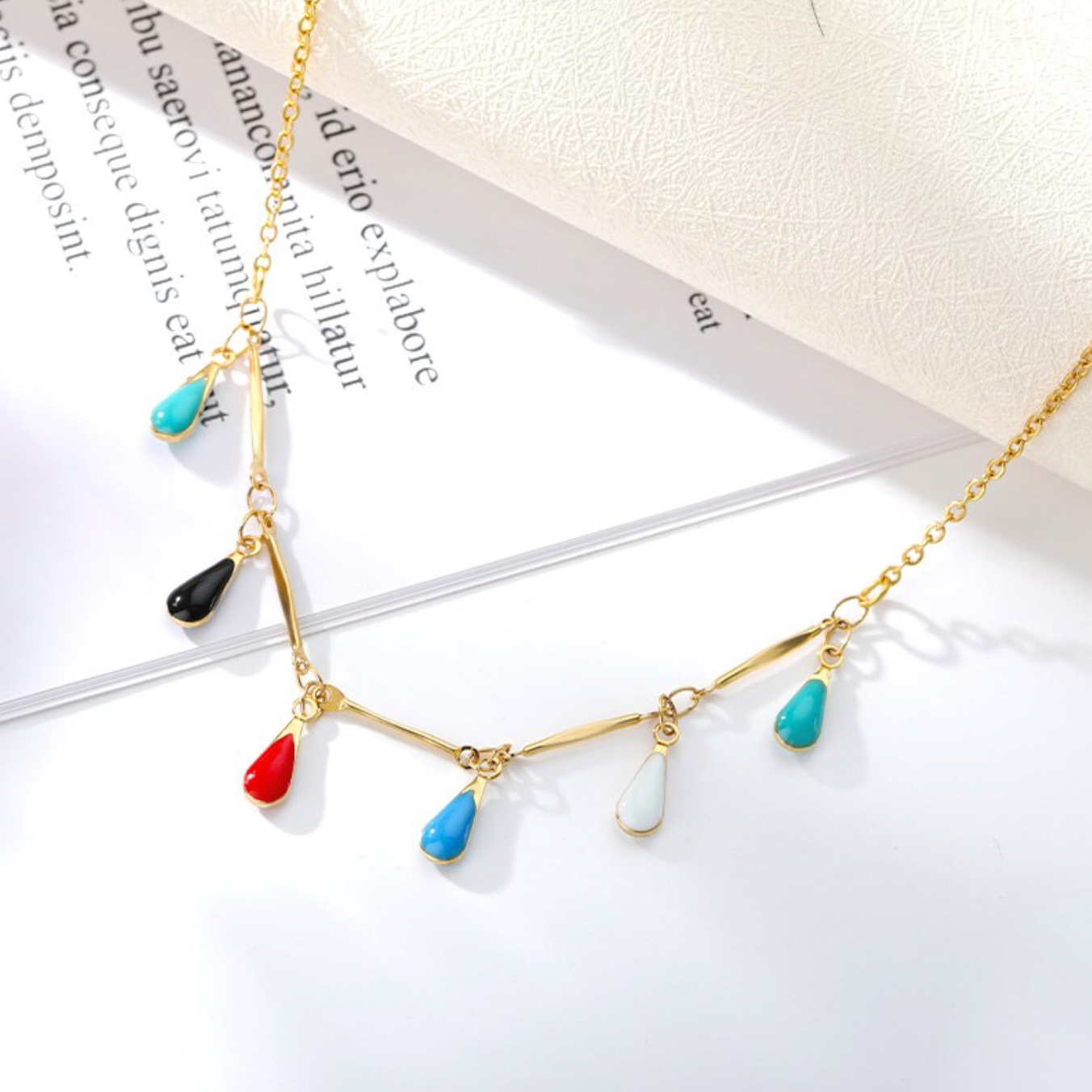 Colorful Stone Drops Chains Necklace