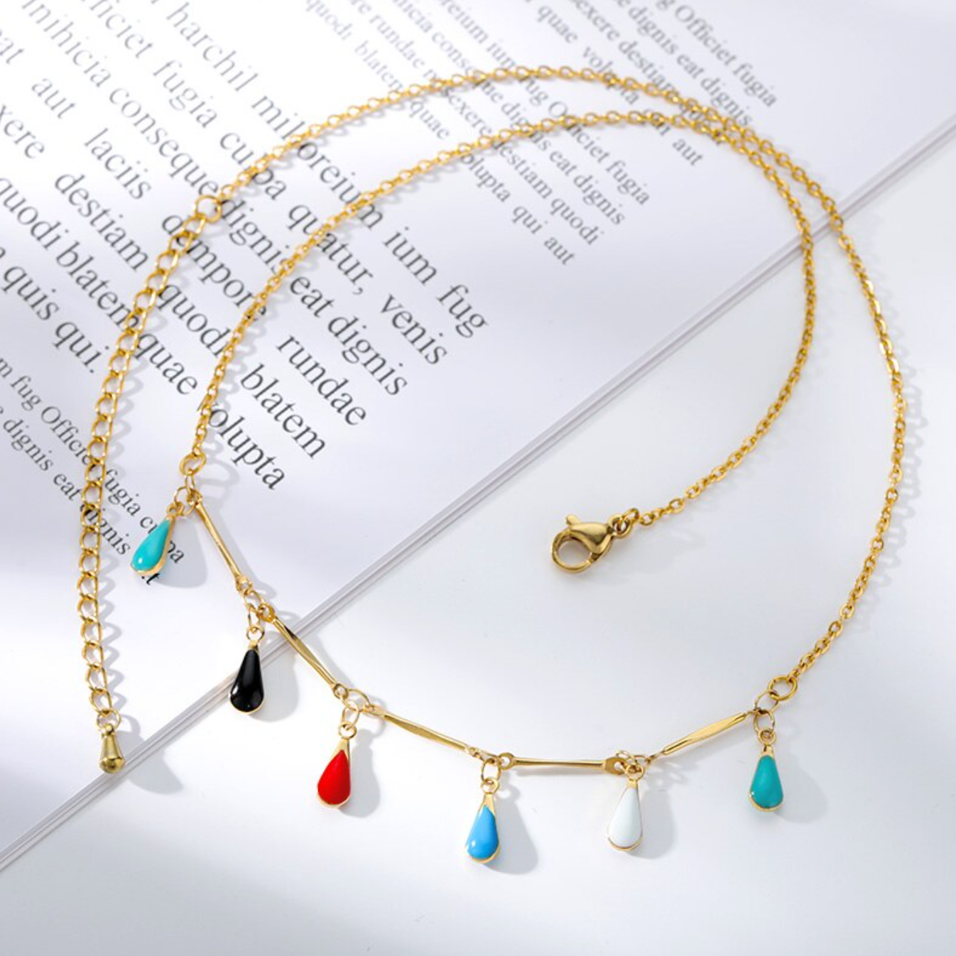 Colorful Stone Drops Chains Necklace