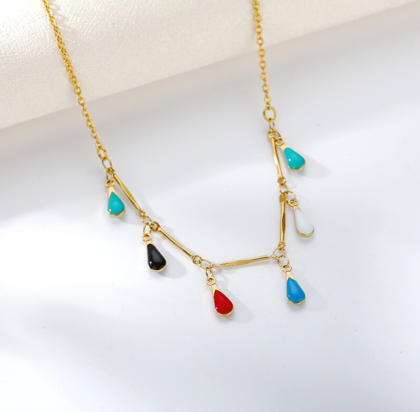 Colorful Stone Drops Chains Necklace