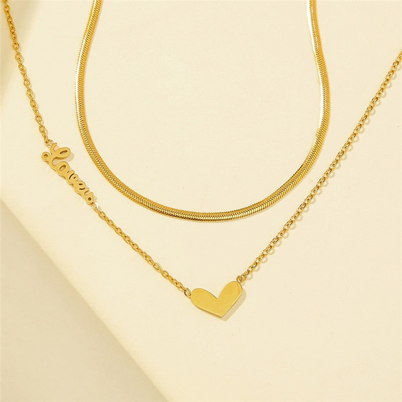 Layered Love Heart Shape Necklace