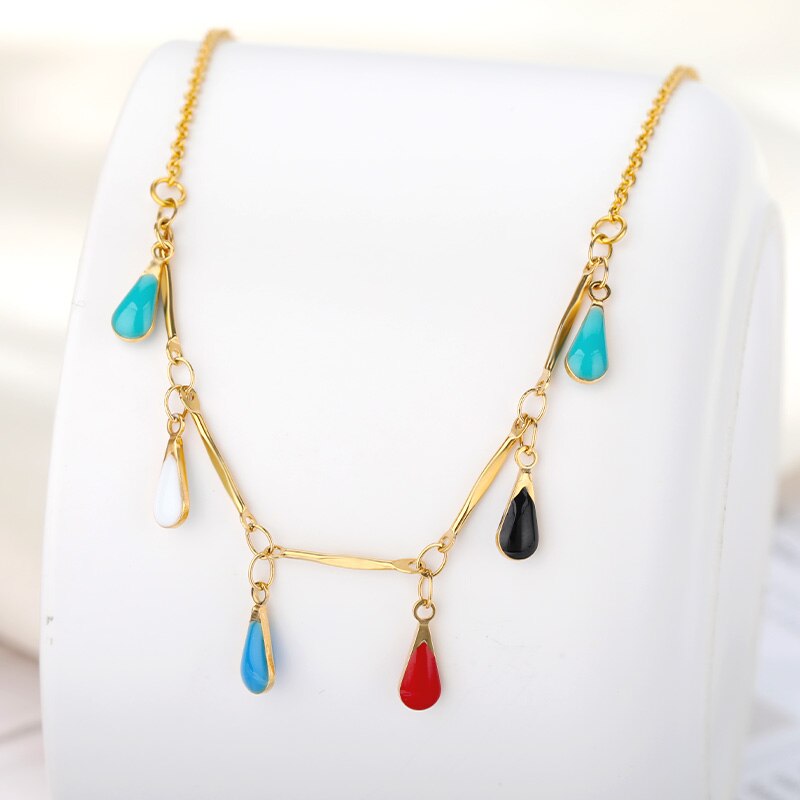 Colorful Stone Drops Chains Necklace