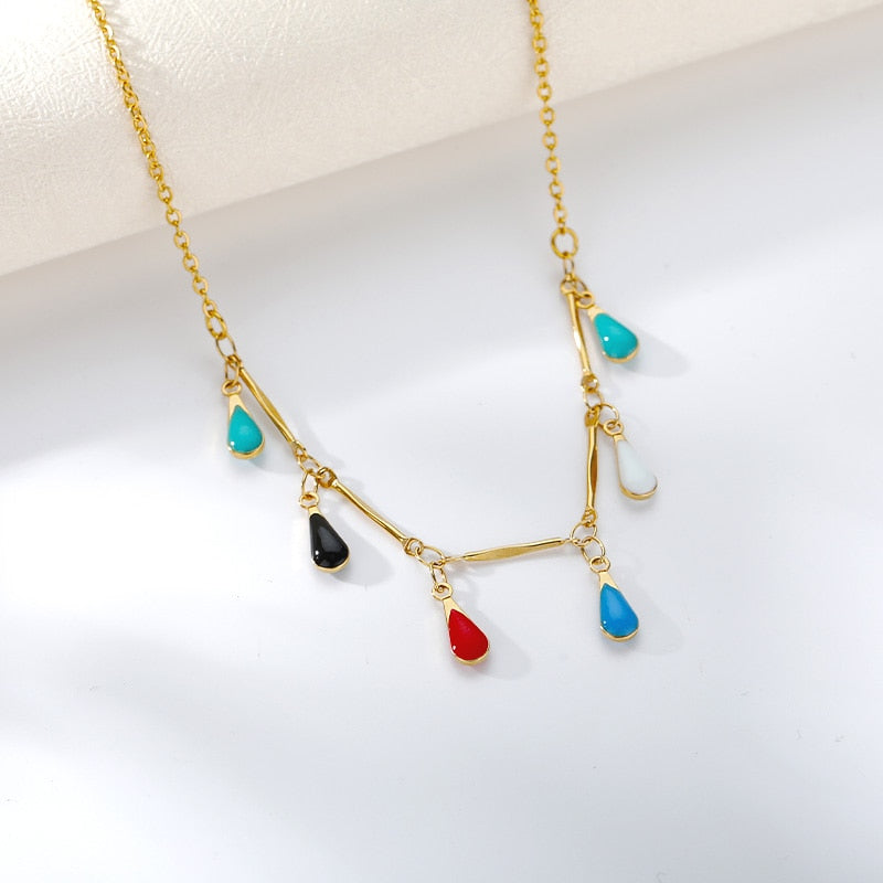 Colorful Stone Drops Chains Necklace