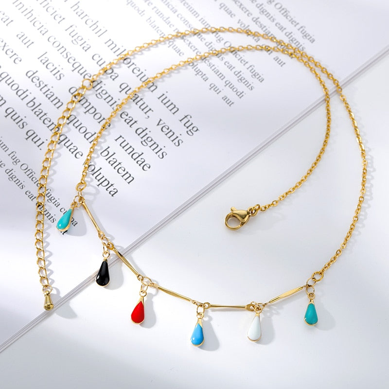 Colorful Stone Drops Chains Necklace