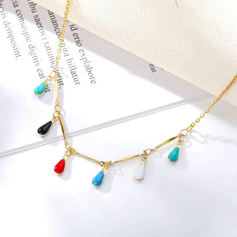 Colorful Stone Drops Chains Necklace