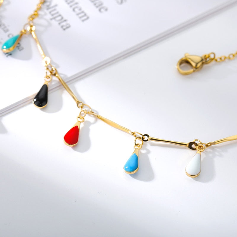 Colorful Stone Drops Chains Necklace