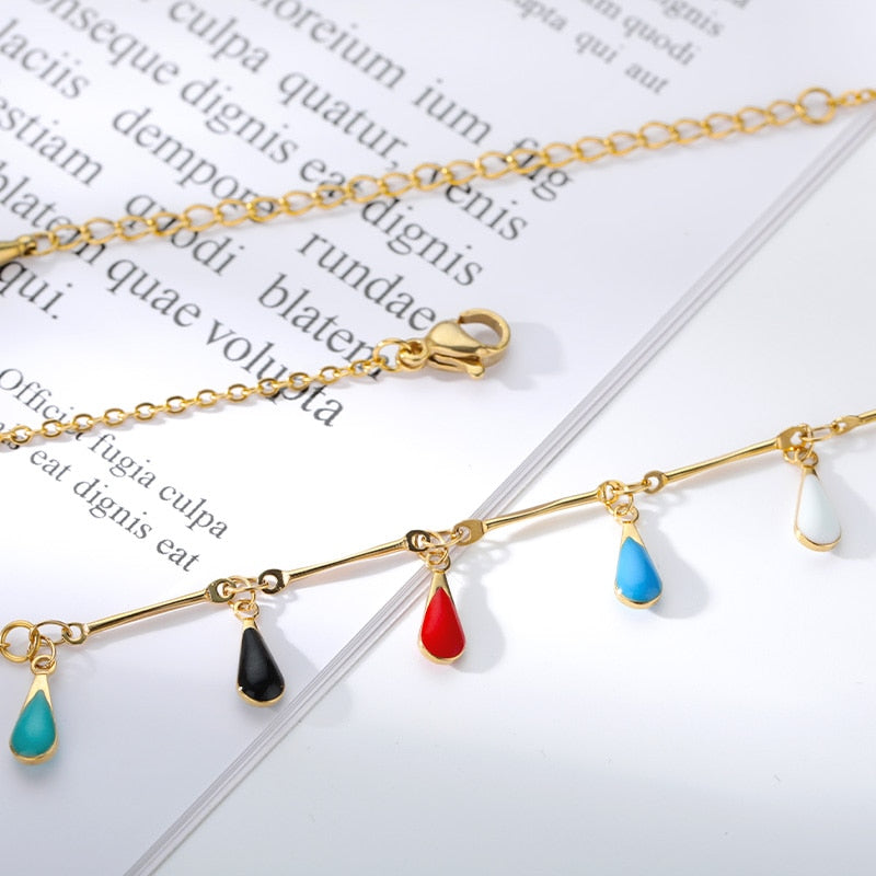 Colorful Stone Drops Chains Necklace