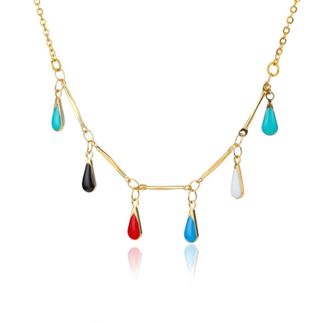 Colorful Stone Drops Chains Necklace