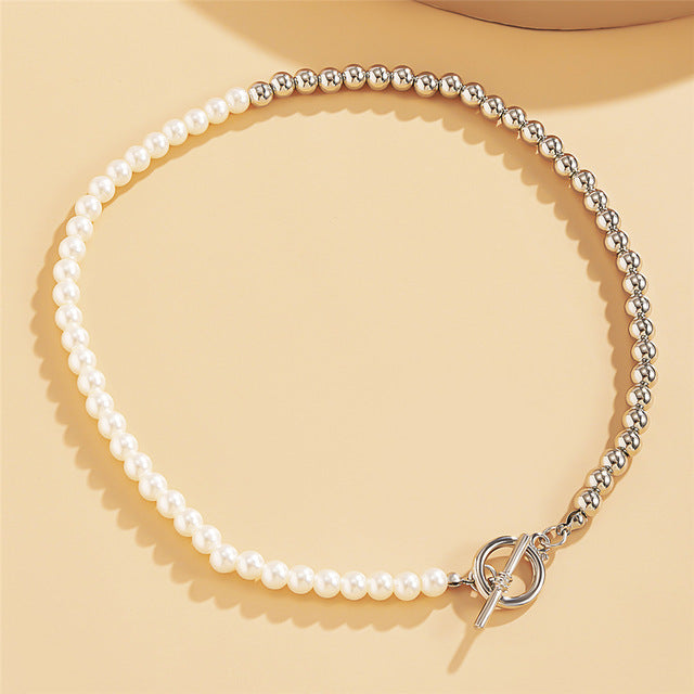 Exaggerated Round Beads Pearls Asymmetric Chain Choker Necklace