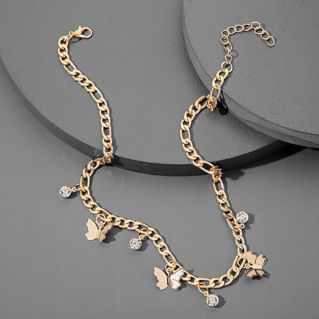 Zircon Butterfly Figaro Chain Necklace